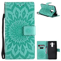 Embossing Sunflower Leather Wallet Case for Huawei Mate 10 Pro(6.0 inch) - Green