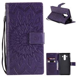 Embossing Sunflower Leather Wallet Case for Huawei Mate 10 Pro(6.0 inch) - Purple
