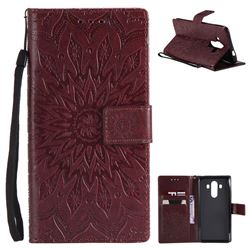 Embossing Sunflower Leather Wallet Case for Huawei Mate 10 Pro(6.0 inch) - Brown