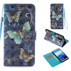 Three Butterflies 3D Painted Leather Wallet Case for Huawei Mate 10 Pro(6.0 inch)