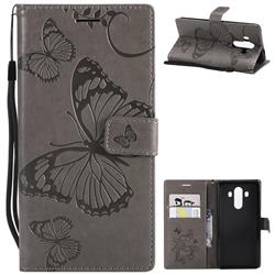 Embossing 3D Butterfly Leather Wallet Case for Huawei Mate 10 Pro(6.0 inch) - Gray