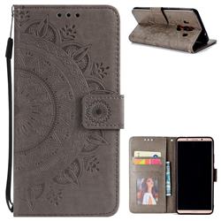 Intricate Embossing Datura Leather Wallet Case for Huawei Mate 10 Pro(6.0 inch) - Gray