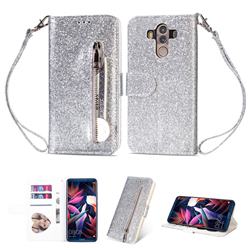 Glitter Shine Leather Zipper Wallet Phone Case for Huawei Mate 10 Pro(6.0 inch) - Silver