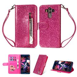 Glitter Shine Leather Zipper Wallet Phone Case for Huawei Mate 10 Pro(6.0 inch) - Rose