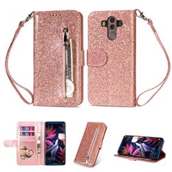 Glitter Shine Leather Zipper Wallet Phone Case for Huawei Mate 10 Pro(6.0 inch) - Pink