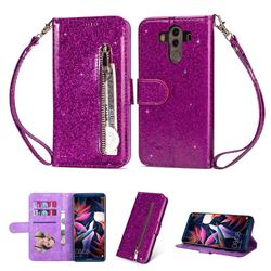 Glitter Shine Leather Zipper Wallet Phone Case for Huawei Mate 10 Pro(6.0 inch) - Purple