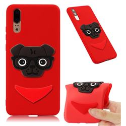 Glasses Dog Soft 3D Silicone Case for Huawei Mate 20 - Red