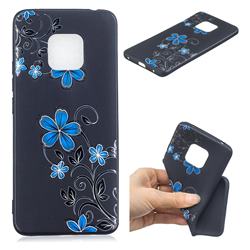Little Blue Flowers 3D Embossed Relief Black TPU Cell Phone Back Cover for Huawei Mate 20