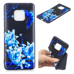 Blue Butterfly 3D Embossed Relief Black TPU Cell Phone Back Cover for Huawei Mate 20