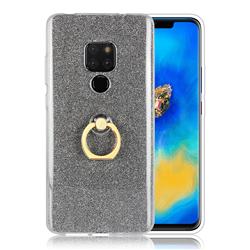 Luxury Soft TPU Glitter Back Ring Cover with 360 Rotate Finger Holder Buckle for Huawei Mate 20 - Black