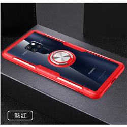 Acrylic Glass Carbon Invisible Ring Holder Phone Cover for Huawei Mate 20 - Charm Red
