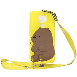 Yellow Bear Neck Lanyard Zipper Wallet Silicone Case for Huawei Mate 20