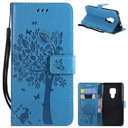 Embossing Butterfly Tree Leather Wallet Case for Huawei Mate 20 - Blue