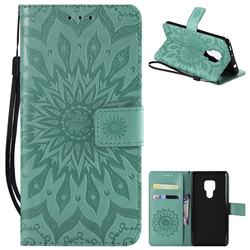 Embossing Sunflower Leather Wallet Case for Huawei Mate 20 - Green