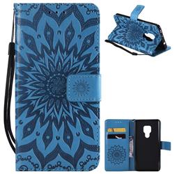 Embossing Sunflower Leather Wallet Case for Huawei Mate 20 - Blue