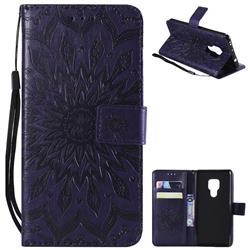 Embossing Sunflower Leather Wallet Case for Huawei Mate 20 - Purple