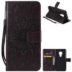 Embossing Sunflower Leather Wallet Case for Huawei Mate 20 - Brown