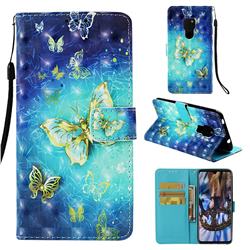 Gold Butterfly 3D Painted Leather Wallet Case for Huawei Mate 20