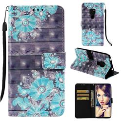Blue Flower 3D Painted Leather Wallet Case for Huawei Mate 20