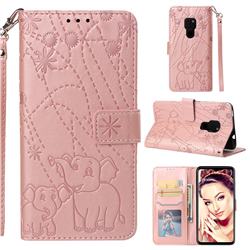 Embossing Fireworks Elephant Leather Wallet Case for Huawei Mate 20 - Rose Gold