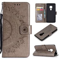 Intricate Embossing Datura Leather Wallet Case for Huawei Mate 20 - Gray