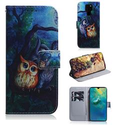 Oil Painting Owl PU Leather Wallet Case for Huawei Mate 20