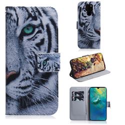 White Tiger PU Leather Wallet Case for Huawei Mate 20