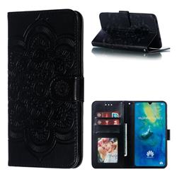 Intricate Embossing Datura Solar Leather Wallet Case for Huawei Mate 20 - Black