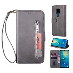 Retro Calfskin Zipper Leather Wallet Case Cover for Huawei Mate 20 - Grey