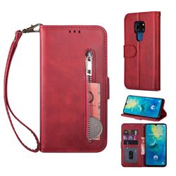 Retro Calfskin Zipper Leather Wallet Case Cover for Huawei Mate 20 - Red