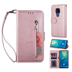 Retro Calfskin Zipper Leather Wallet Case Cover for Huawei Mate 20 - Rose Gold