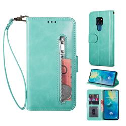 Retro Calfskin Zipper Leather Wallet Case Cover for Huawei Mate 20 - Mint Green