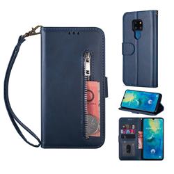 Retro Calfskin Zipper Leather Wallet Case Cover for Huawei Mate 20 - Blue