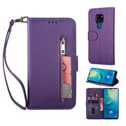 Retro Calfskin Zipper Leather Wallet Case Cover for Huawei Mate 20 - Purple