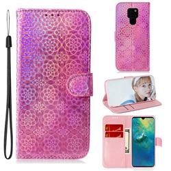 Laser Circle Shining Leather Wallet Phone Case for Huawei Mate 20 - Pink