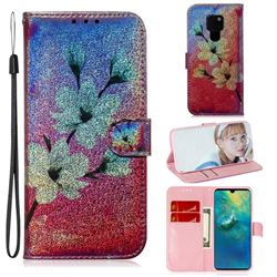 Magnolia Laser Shining Leather Wallet Phone Case for Huawei Mate 20