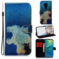 Cat and Leopard Laser Shining Leather Wallet Phone Case for Huawei Mate 20