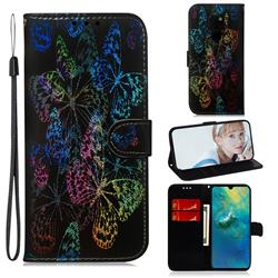 Black Butterfly Laser Shining Leather Wallet Phone Case for Huawei Mate 20
