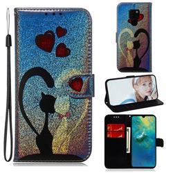 Love Cat Laser Shining Leather Wallet Phone Case for Huawei Mate 20