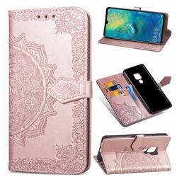 Embossing Imprint Mandala Flower Leather Wallet Case for Huawei Mate 20 - Rose Gold