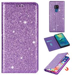 Ultra Slim Glitter Powder Magnetic Automatic Suction Leather Wallet Case for Huawei Mate 20 - Purple