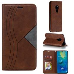 Retro S Streak Magnetic Leather Wallet Phone Case for Huawei Mate 20 - Brown