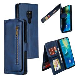 Multifunction 9 Cards Leather Zipper Wallet Phone Case for Huawei Mate 20 - Blue