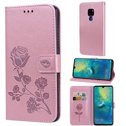 Embossing Rose Flower Leather Wallet Case for Huawei Mate 20 - Rose Gold