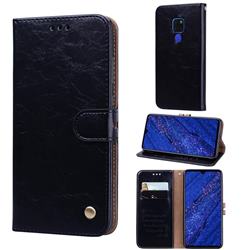 Luxury Retro Oil Wax PU Leather Wallet Phone Case for Huawei Mate 20 - Deep Black