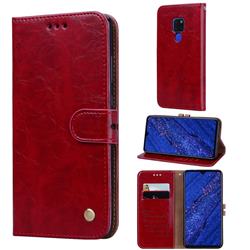 Luxury Retro Oil Wax PU Leather Wallet Phone Case for Huawei Mate 20 - Brown Red