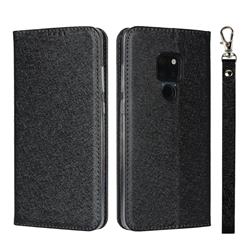 Ultra Slim Magnetic Automatic Suction Silk Lanyard Leather Flip Cover for Huawei Mate 20 - Black