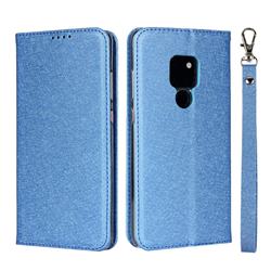 Ultra Slim Magnetic Automatic Suction Silk Lanyard Leather Flip Cover for Huawei Mate 20 - Sky Blue