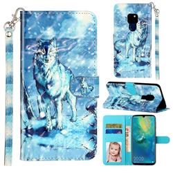 Snow Wolf 3D Leather Phone Holster Wallet Case for Huawei Mate 20