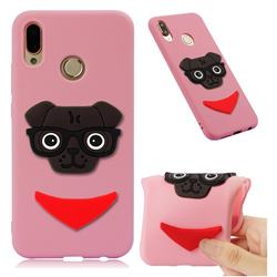 Glasses Dog Soft 3D Silicone Case for Huawei Mate 20 Lite - Pink